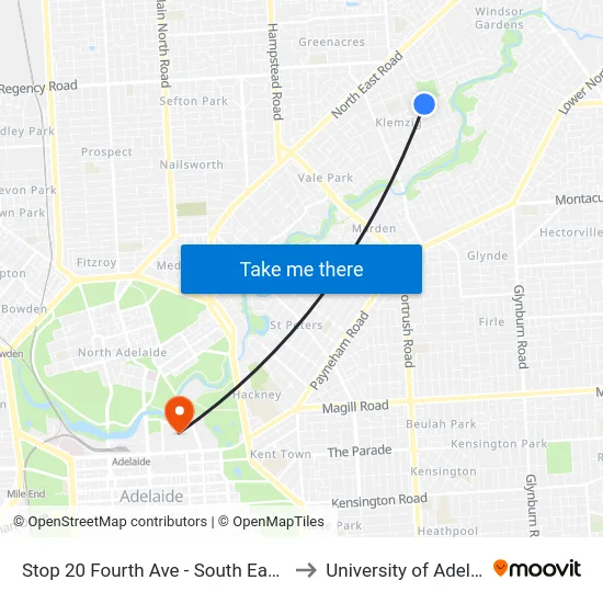Stop 20 Fourth Ave - South East side to University of Adelaide map