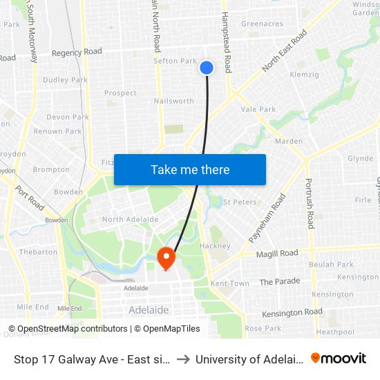 Stop 17 Galway Ave - East side to University of Adelaide map