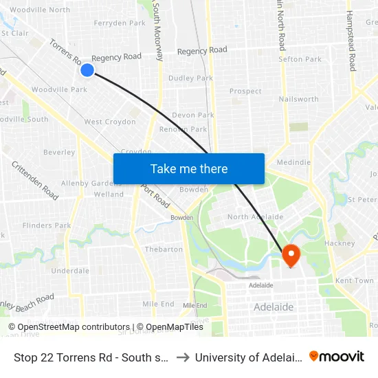 Stop 22 Torrens Rd - South side to University of Adelaide map