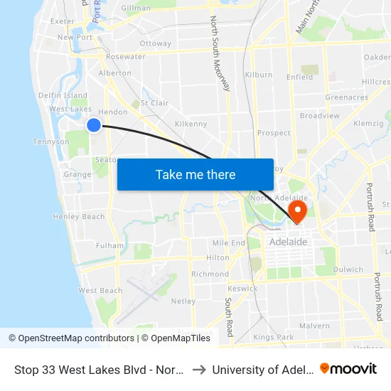Stop 33 West Lakes Blvd - North side to University of Adelaide map