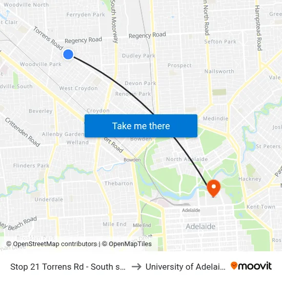 Stop 21 Torrens Rd - South side to University of Adelaide map