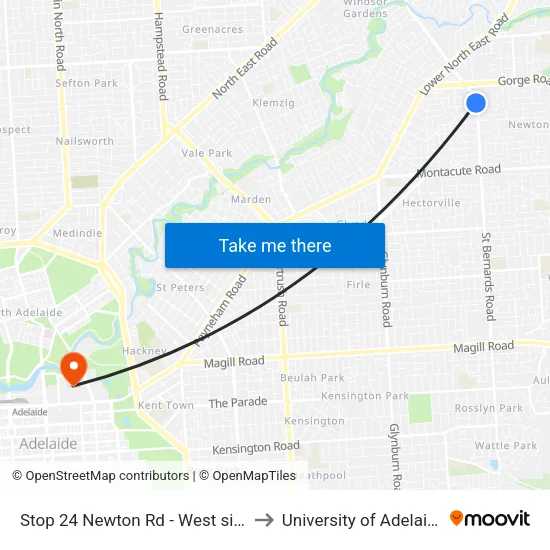 Stop 24 Newton Rd - West side to University of Adelaide map