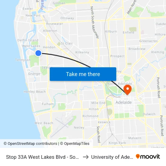 Stop 33A West Lakes Blvd - South side to University of Adelaide map
