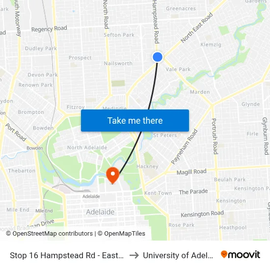Stop 16 Hampstead Rd - East side to University of Adelaide map