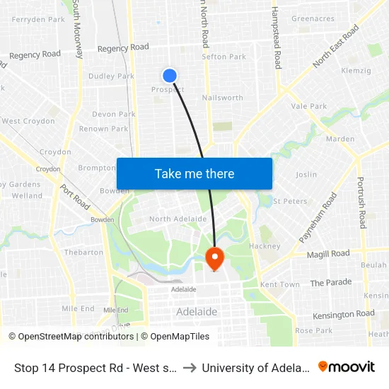 Stop 14 Prospect Rd - West side to University of Adelaide map