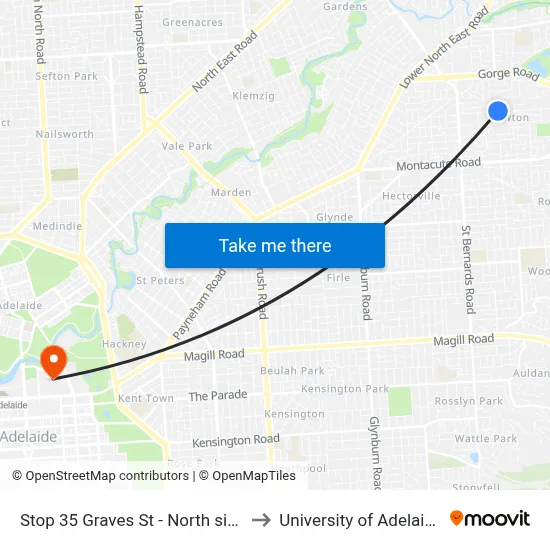 Stop 35 Graves St - North side to University of Adelaide map