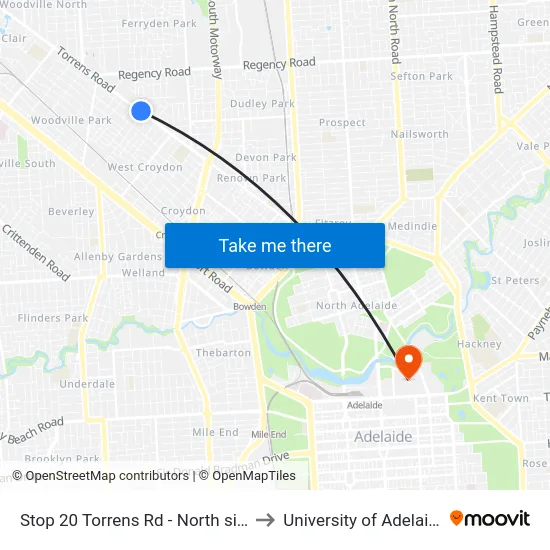 Stop 20 Torrens Rd - North side to University of Adelaide map