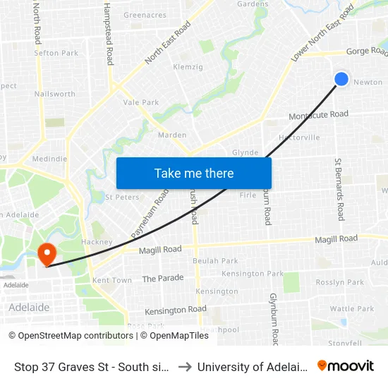 Stop 37 Graves St - South side to University of Adelaide map