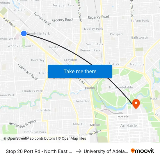 Stop 20 Port Rd - North East side to University of Adelaide map