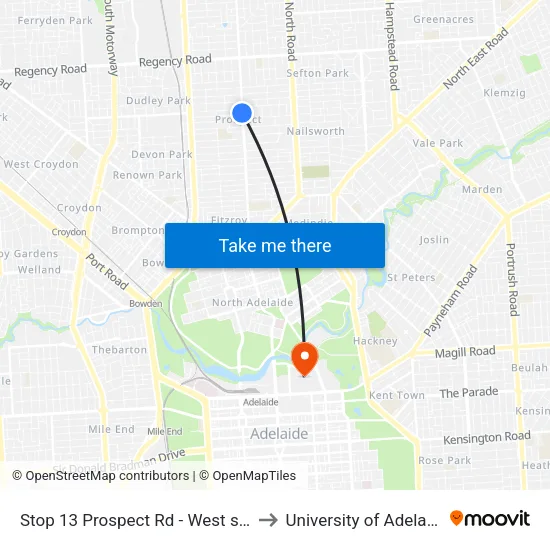 Stop 13 Prospect Rd - West side to University of Adelaide map