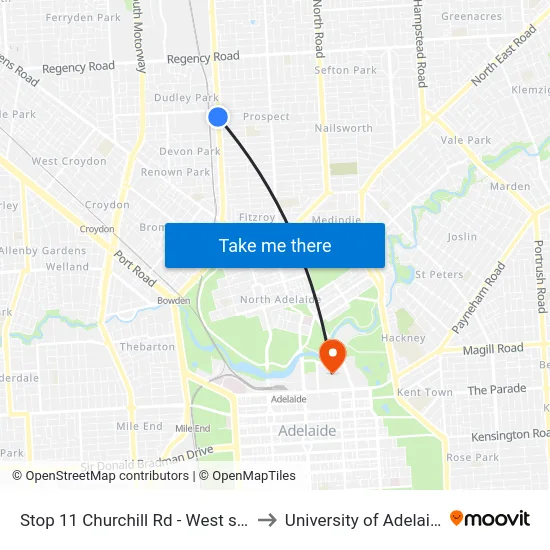 Stop 11 Churchill Rd - West side to University of Adelaide map