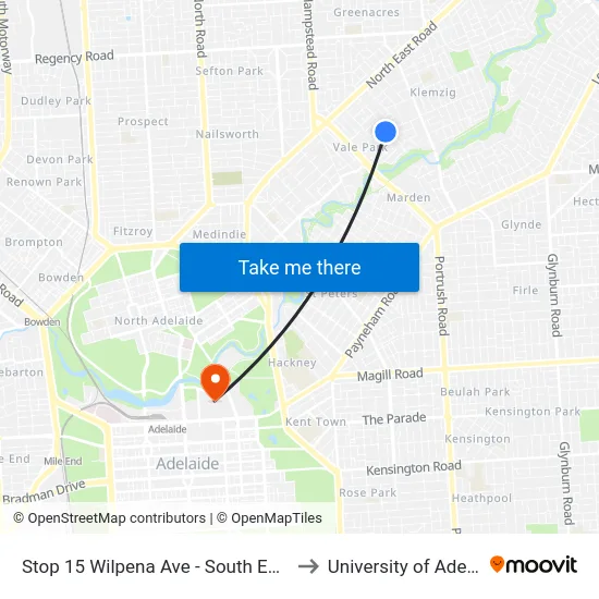 Stop 15 Wilpena Ave - South East side to University of Adelaide map