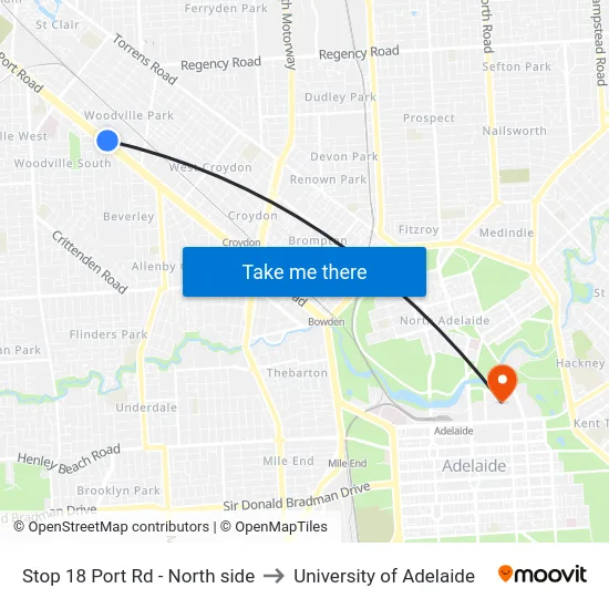 Stop 18 Port Rd - North side to University of Adelaide map