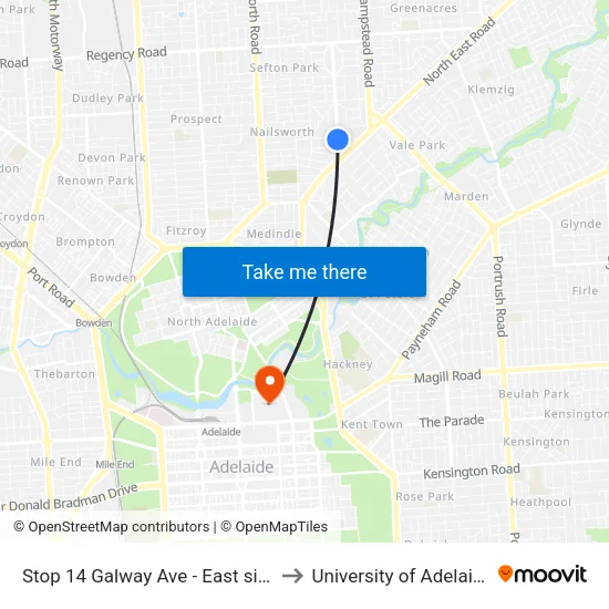 Stop 14 Galway Ave - East side to University of Adelaide map