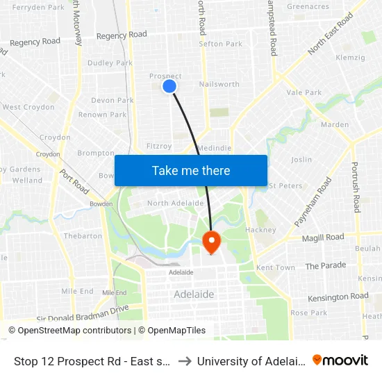 Stop 12 Prospect Rd - East side to University of Adelaide map