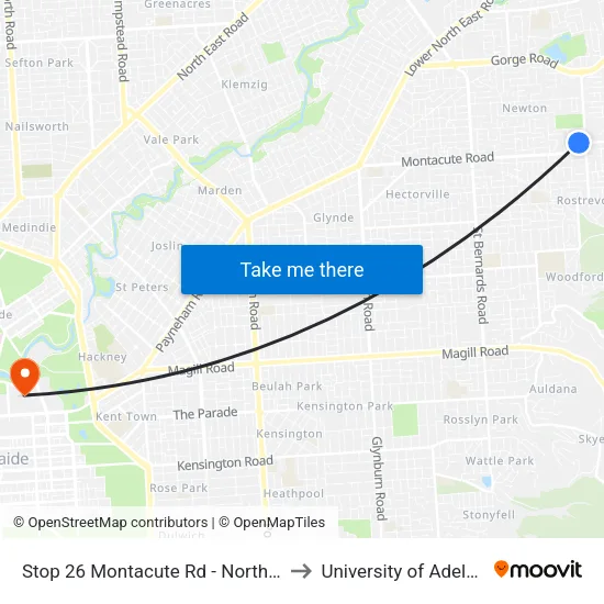 Stop 26 Montacute Rd - North side to University of Adelaide map