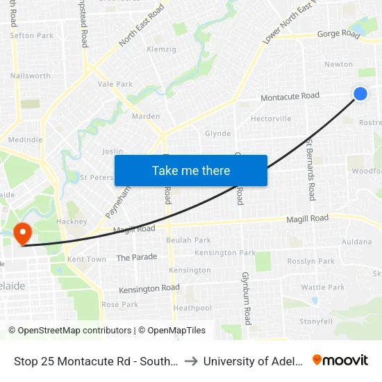 Stop 25 Montacute Rd - South side to University of Adelaide map