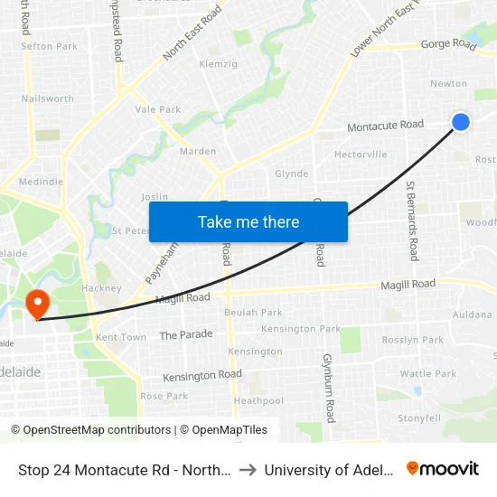 Stop 24 Montacute Rd - North side to University of Adelaide map