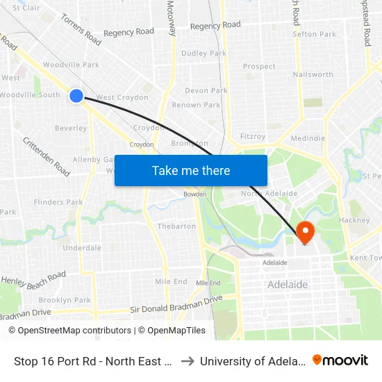 Stop 16 Port Rd - North East side to University of Adelaide map