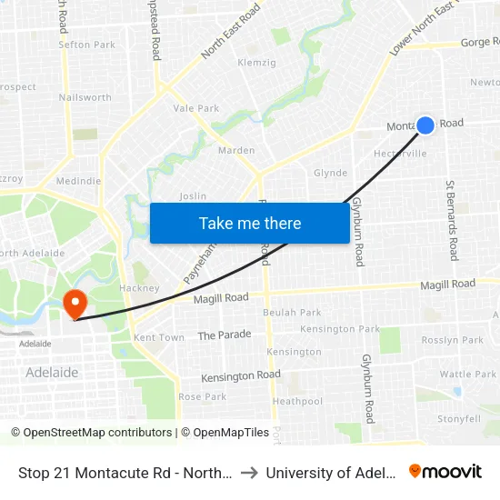 Stop 21 Montacute Rd - North side to University of Adelaide map