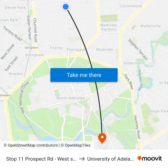 Stop 11 Prospect Rd - West side to University of Adelaide map