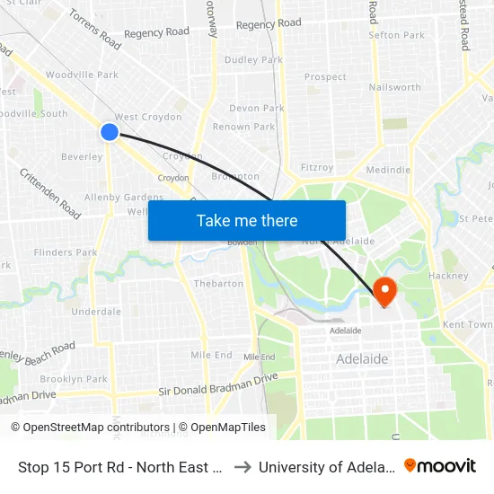 Stop 15 Port Rd - North East side to University of Adelaide map