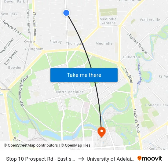 Stop 10 Prospect Rd - East side to University of Adelaide map