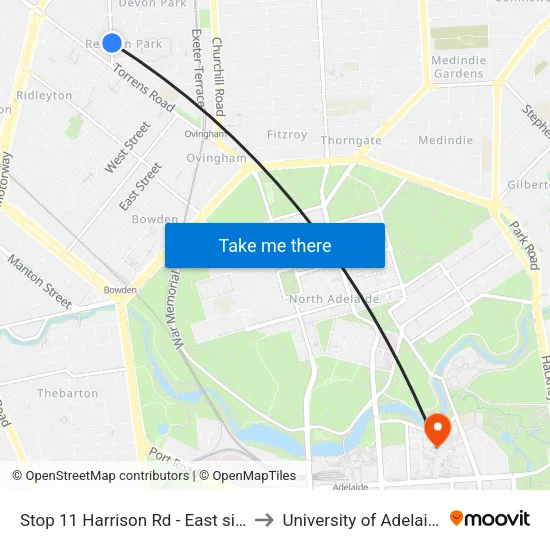 Stop 11 Harrison Rd - East side to University of Adelaide map
