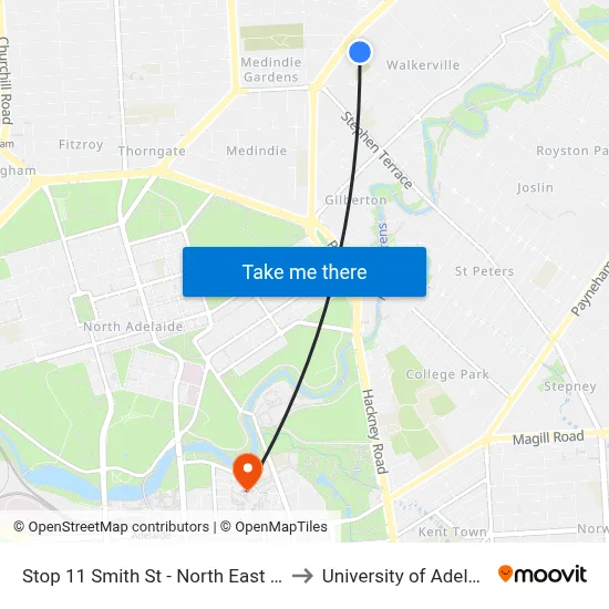 Stop 11 Smith St - North East side to University of Adelaide map