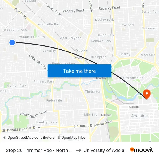 Stop 26 Trimmer Pde - North side to University of Adelaide map