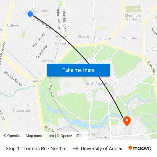Stop 11 Torrens Rd - North side to University of Adelaide map