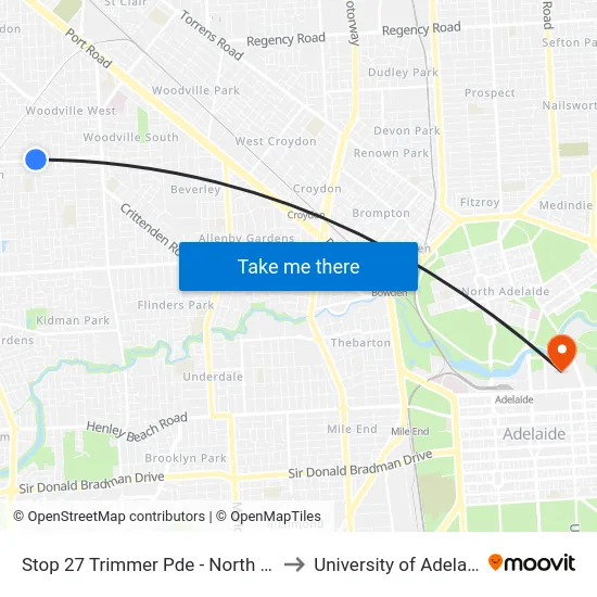 Stop 27 Trimmer Pde - North side to University of Adelaide map