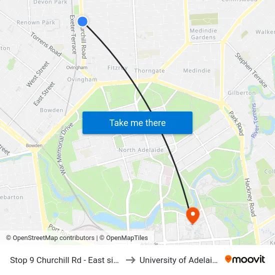 Stop 9 Churchill Rd - East side to University of Adelaide map