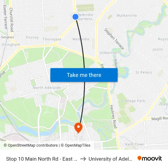 Stop 10 Main North Rd - East side to University of Adelaide map