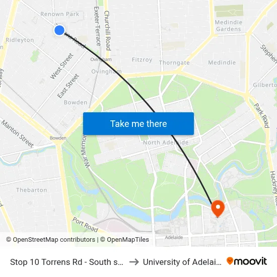 Stop 10 Torrens Rd - South side to University of Adelaide map