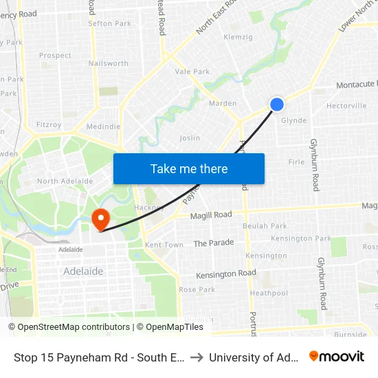 Stop 15 Payneham Rd - South East side to University of Adelaide map
