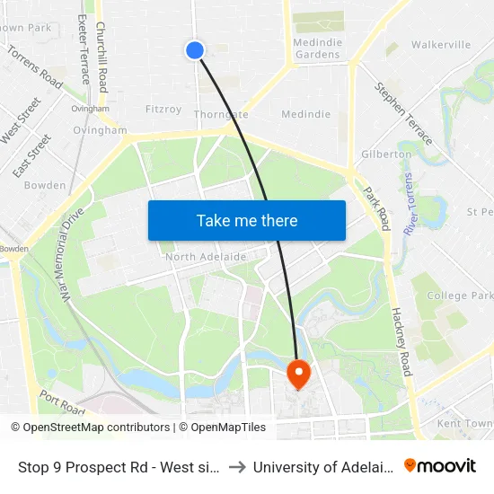 Stop 9 Prospect Rd - West side to University of Adelaide map