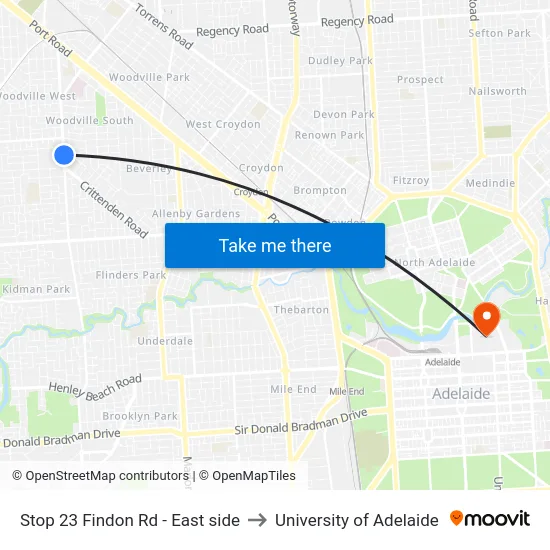 Stop 23 Findon Rd - East side to University of Adelaide map