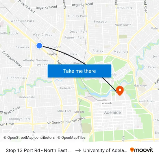 Stop 13 Port Rd - North East side to University of Adelaide map