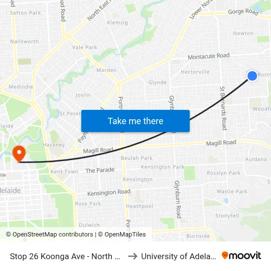 Stop 26 Koonga Ave - North side to University of Adelaide map