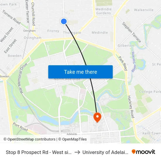 Stop 8 Prospect Rd - West side to University of Adelaide map