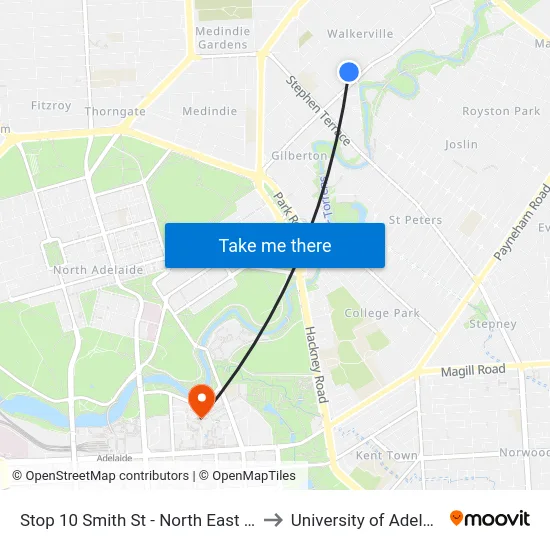 Stop 10 Smith St - North East side to University of Adelaide map