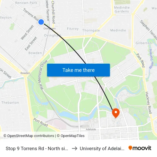 Stop 9 Torrens Rd - North side to University of Adelaide map