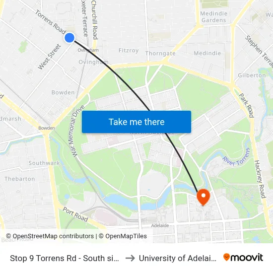 Stop 9 Torrens Rd - South side to University of Adelaide map