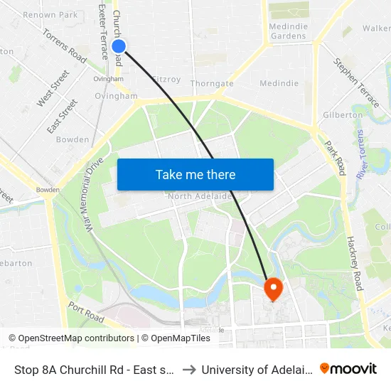 Stop 8A Churchill Rd - East side to University of Adelaide map