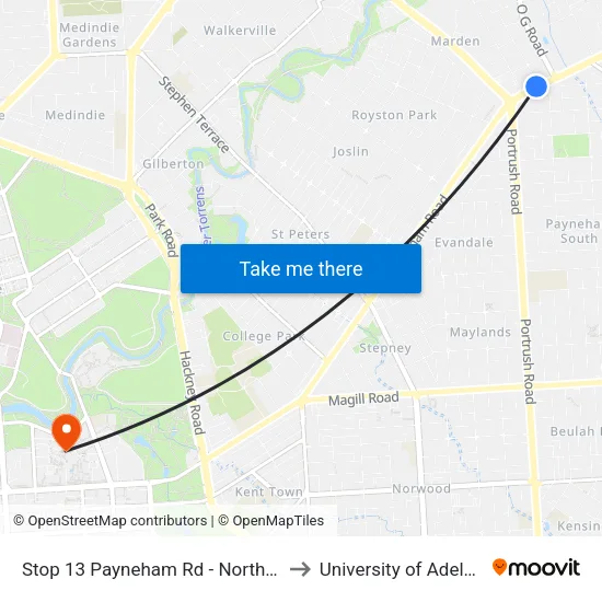 Stop 13 Payneham Rd - North side to University of Adelaide map