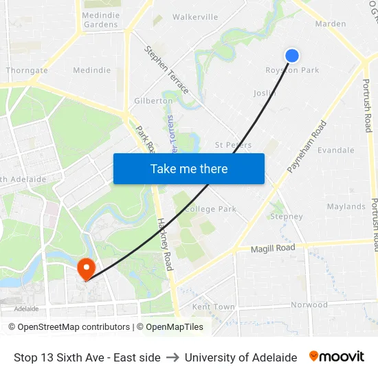 Stop 13 Sixth Ave - East side to University of Adelaide map