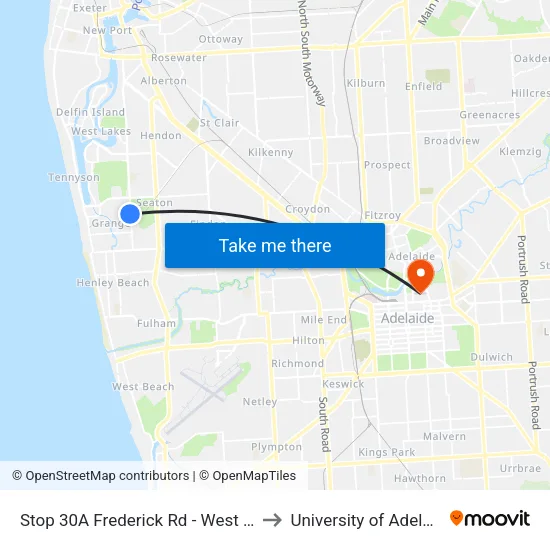 Stop 30A Frederick Rd - West side to University of Adelaide map