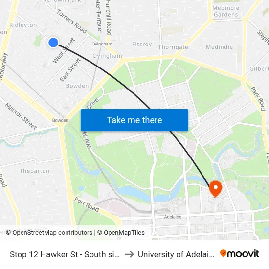 Stop 12 Hawker St - South side to University of Adelaide map
