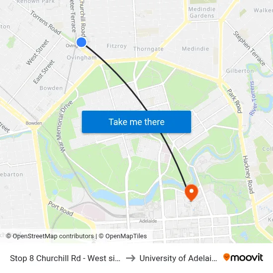 Stop 8 Churchill Rd - West side to University of Adelaide map